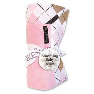 Blooming Baby Receiving Blanket Shower Gift Pink Argyle Pattern 30" X 40" Plush